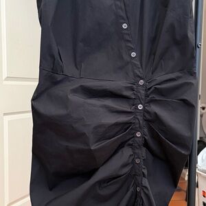 Veronica Beard Black Ruched Button-Front Midi Dress